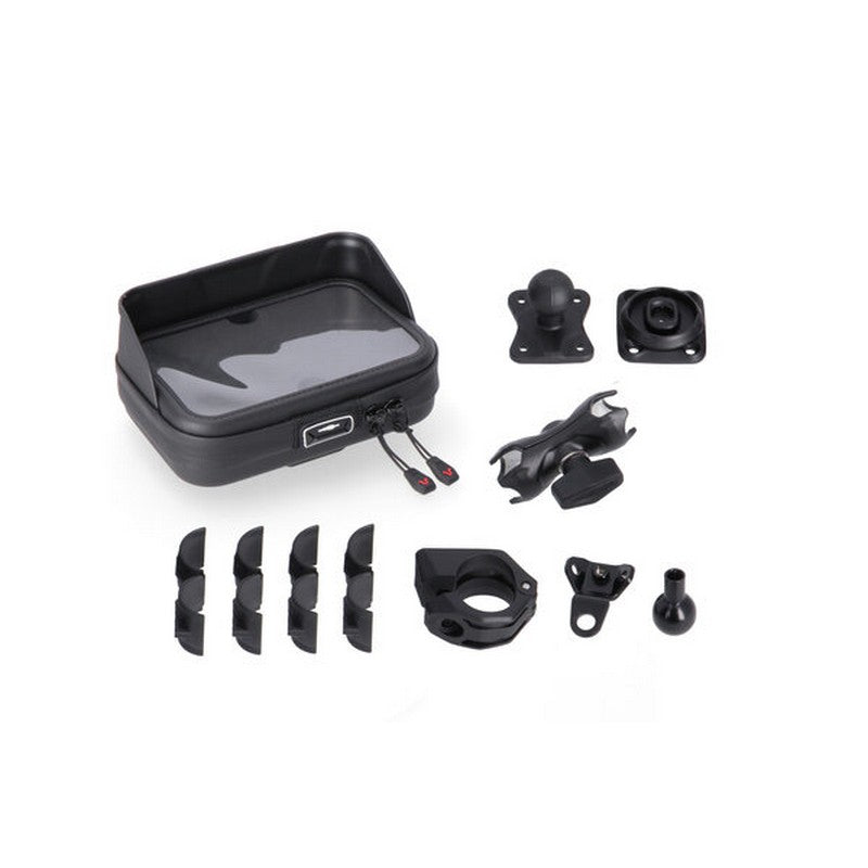 SW MOTECH UNIVERSAL GPS MOUNT KIT WITH NAVI CASE 2 SOCKET ARM FOR HANDLEBAR/MIRROR THREAD