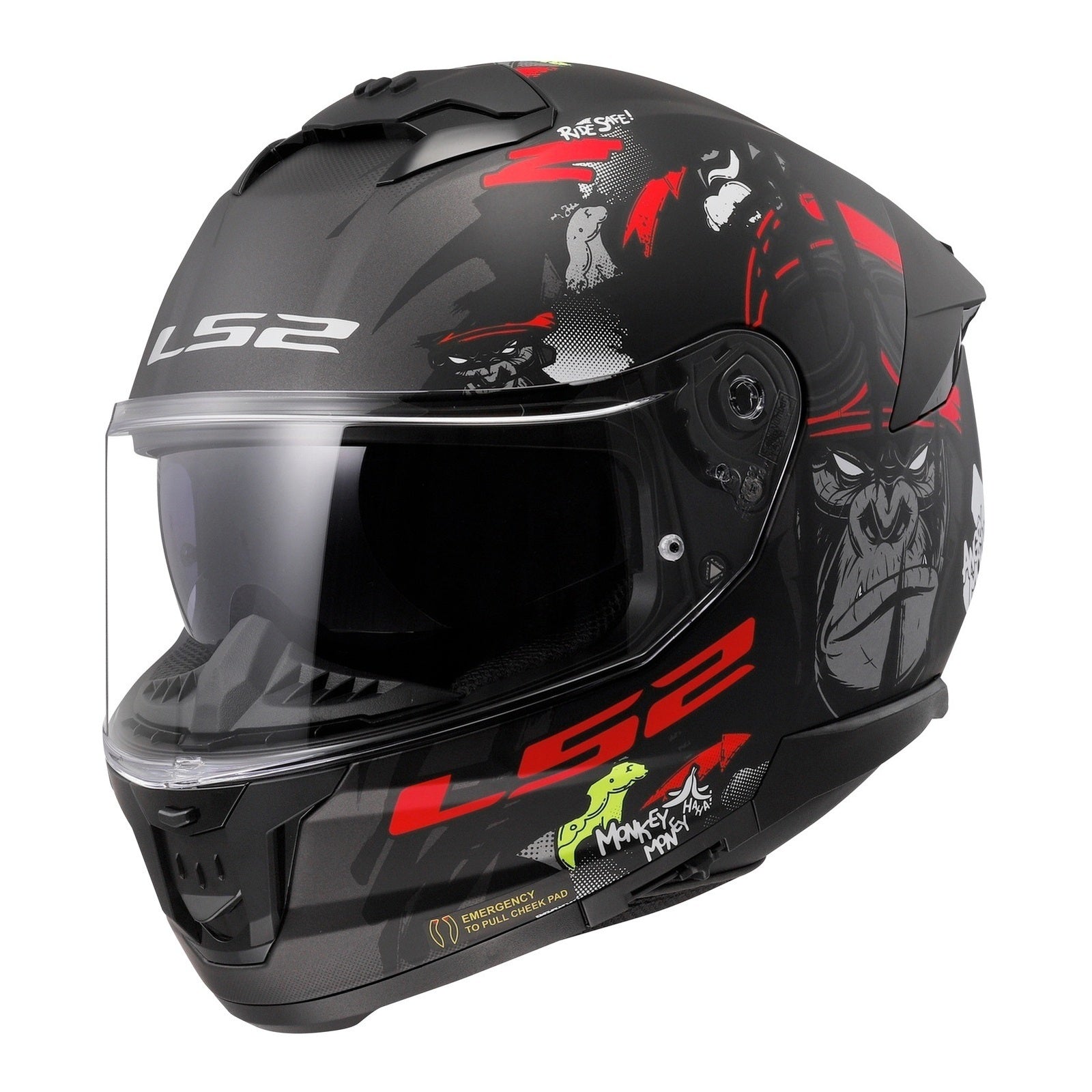 LS2 FF808 Stream II Angry Monkey Helmets - Matte Black / Red 06
