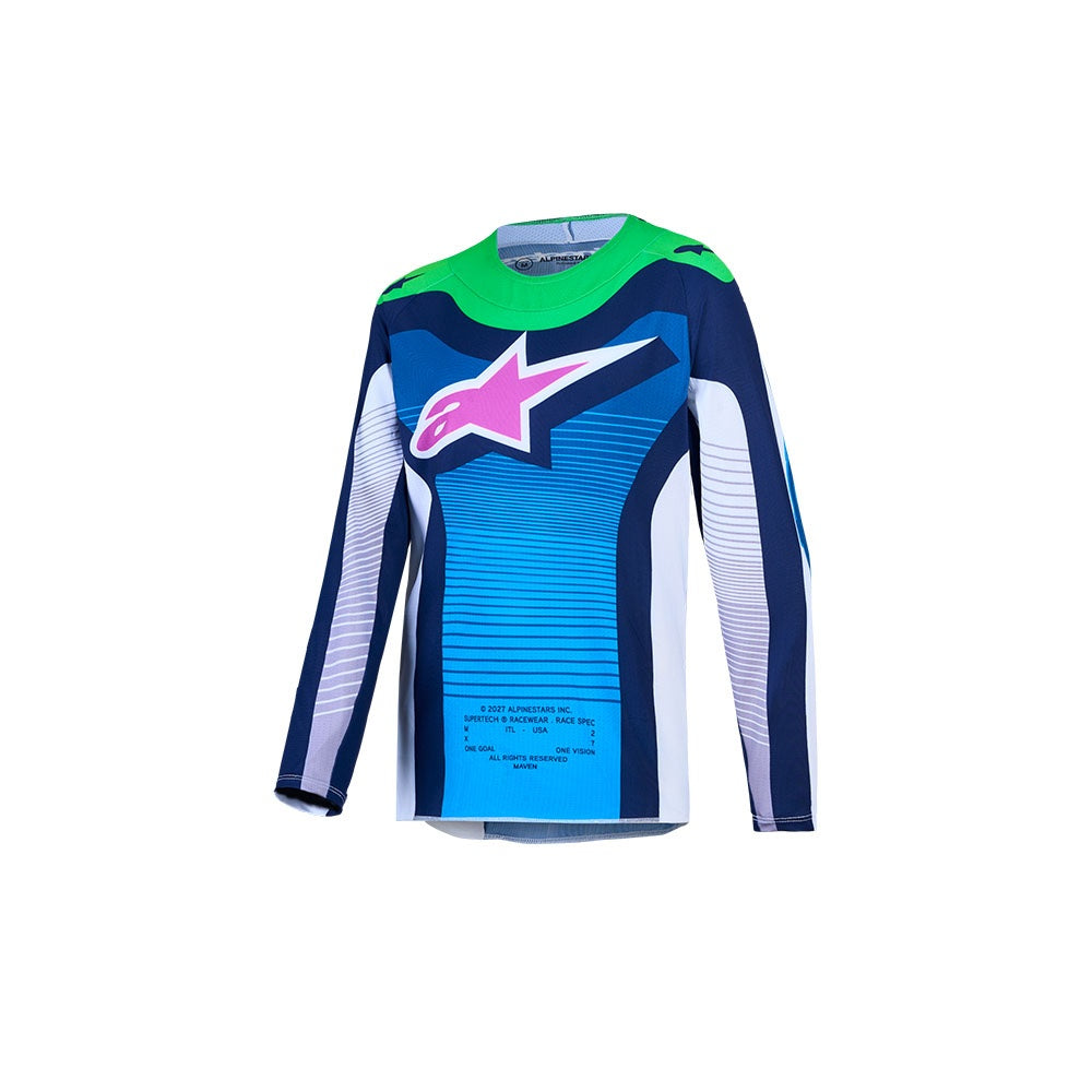 Youth Supertech Maven Jersey White/Blithe Blue/Green Fluoro