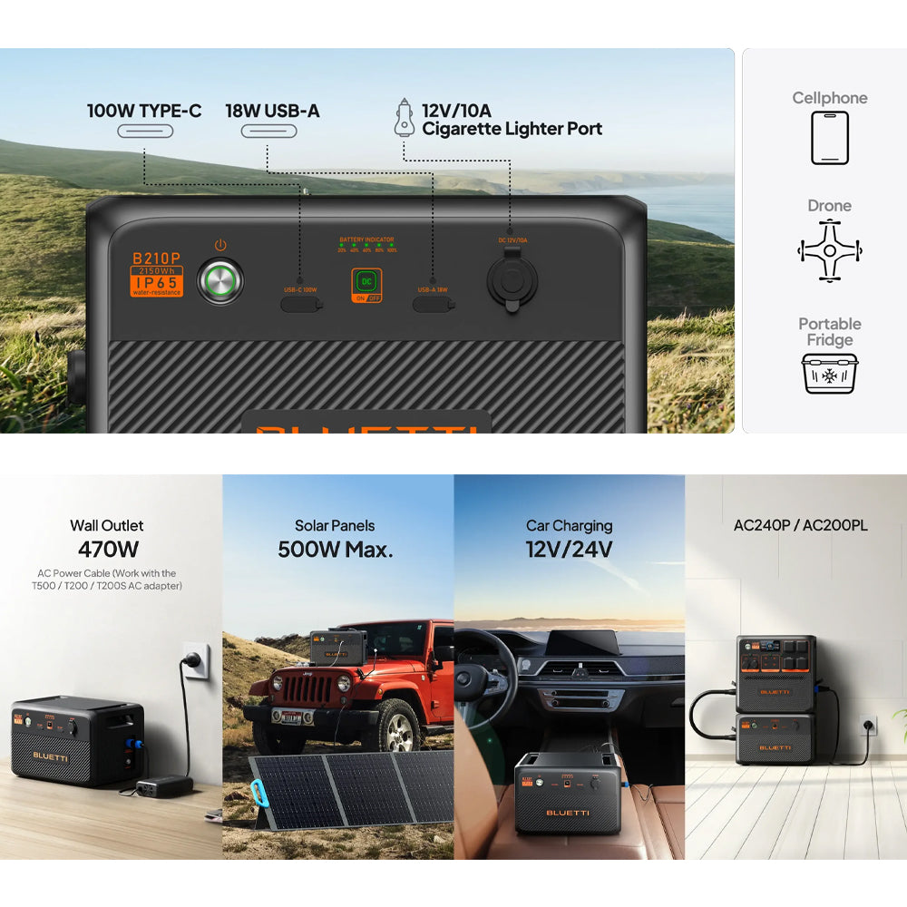 BLUETTI B210P EXPANSION BATTERY & USB/12VDC UPS POWER STATION | 2150WH