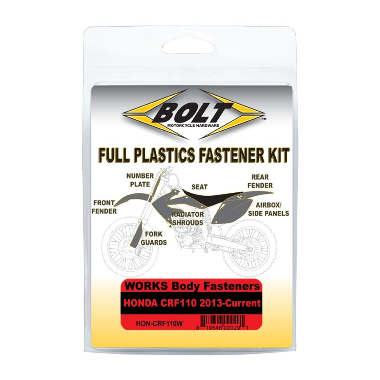 Bolt Body Work Fastener Kit Honda ’13–Current CRF110 Works Kit