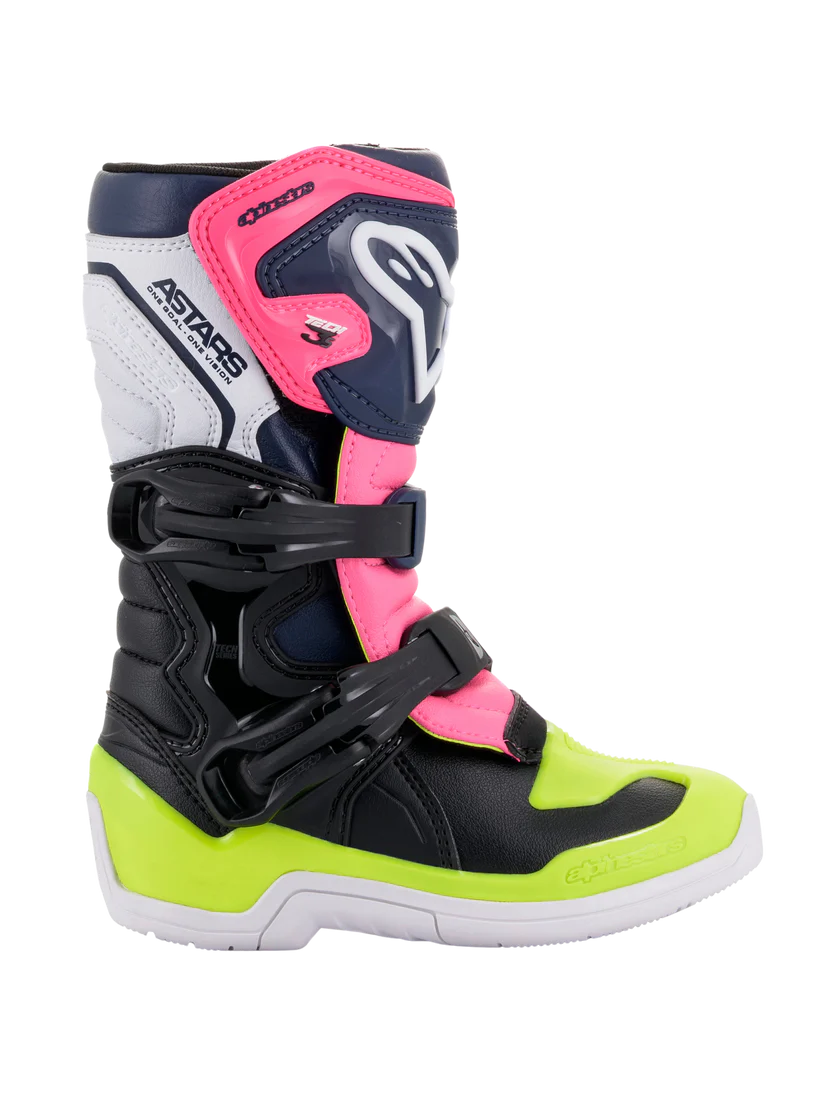 Tech-3S Kids MX Boots Black/Dark Blue/Pink Fluoro