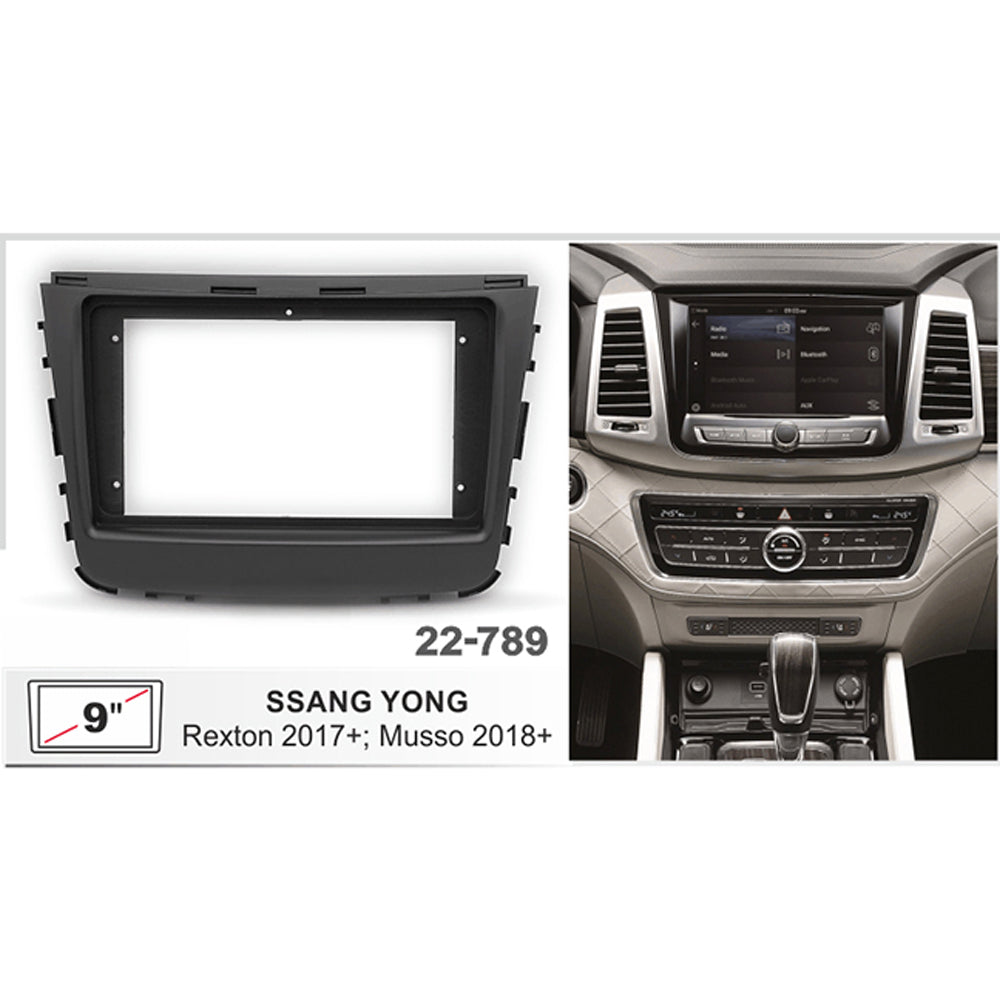 FITTING KIT 9" DASH SSANGYONG MUSSO , RHINO , REXTON 2017 ON (BLACK)
