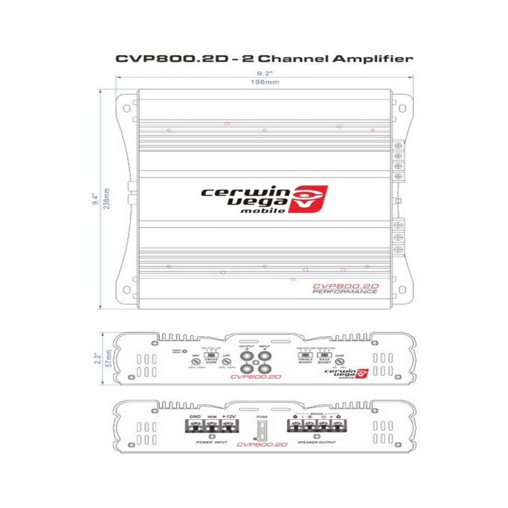 CERWIN VEGA AMPLIFIER CVP SERIES 2CH 60W RMS X 2 @ 4OHM / 85W RMS X 2 @ 2OHM