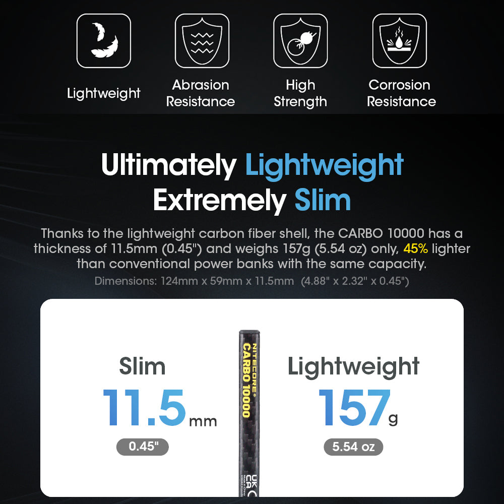 NITECORE 10,000MAH POWER BANK ULTRA LIGHTWEIGHT CARBON FIBER ENERGY BRICK