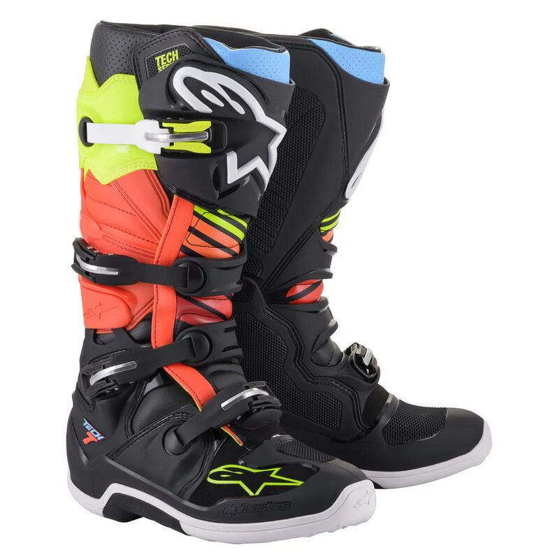 Tech-7 MX Boots Black/Yellow Fluoro/Red Fluoro