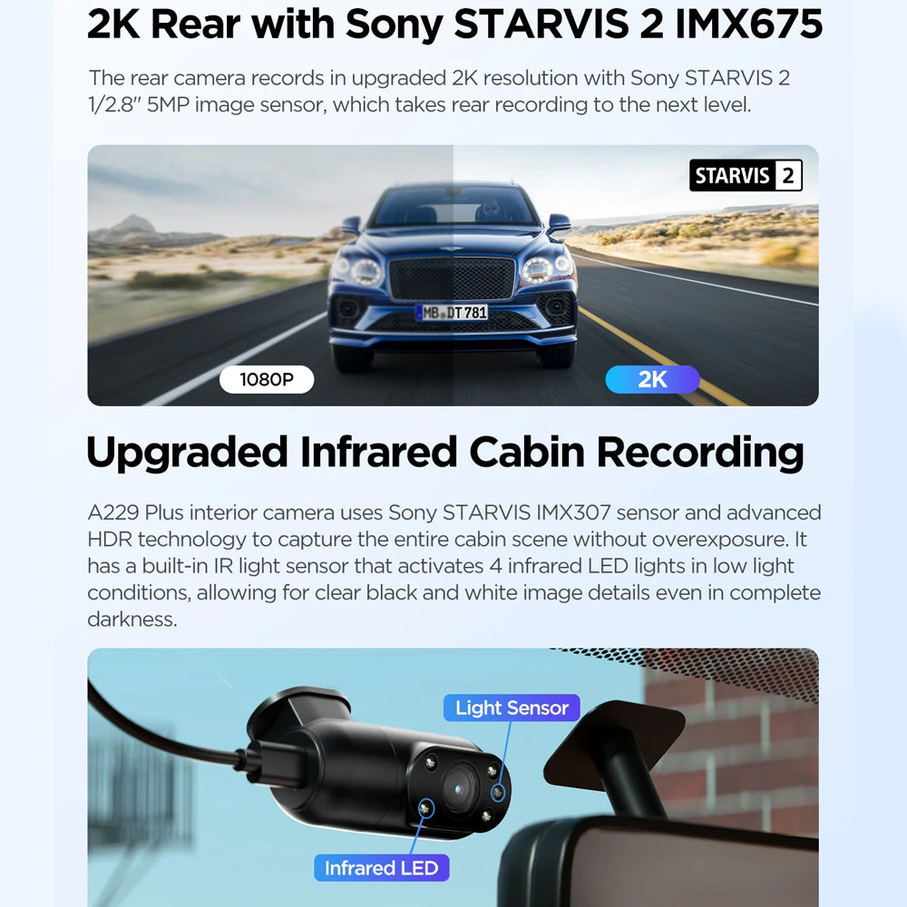 VIOFO DASHCAM A229 PLUS 2K FRONT + IR 5GHZ WIFI + GPS