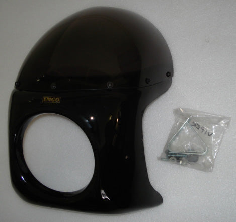 The Emgo Fairing and Screen (sold separately as fairing, screen and mounting kit) is ideal for naked bikes with round headlights