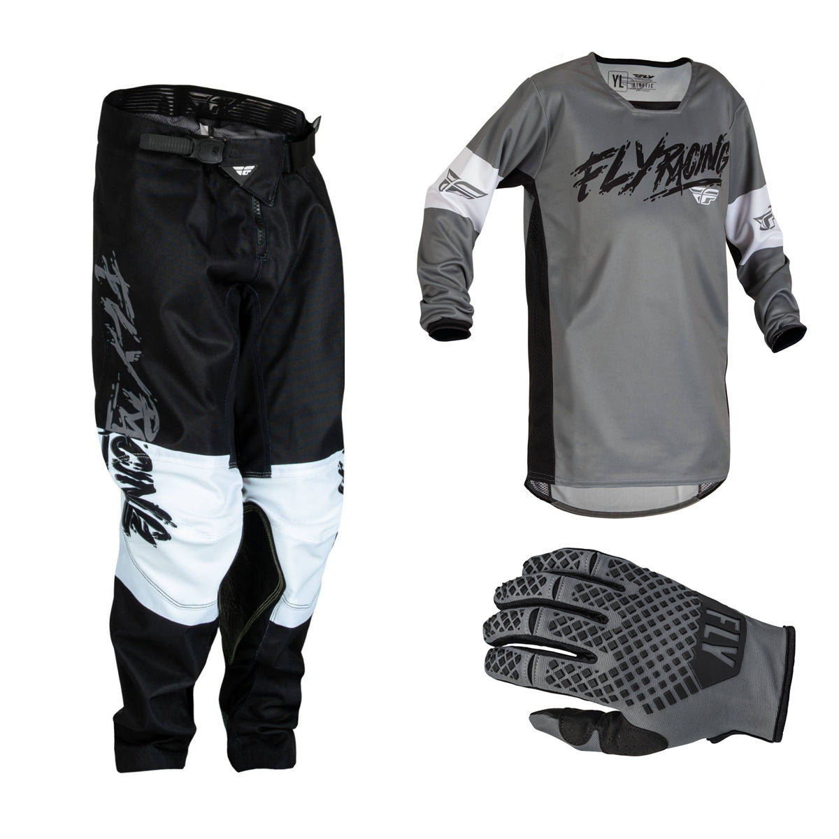 Fly Kinetic Khaos Grey/Black/White 2023 Youth Combo